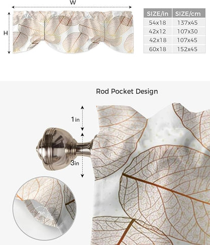 Tie Up Valance for Kitchen Living Room Farmhouse - Leaf Specimen Rod Pocket Adjustable Tie-up Shade Valance for Small Window, Window Valance Balloon Drape for Bathroom 60x18 inches