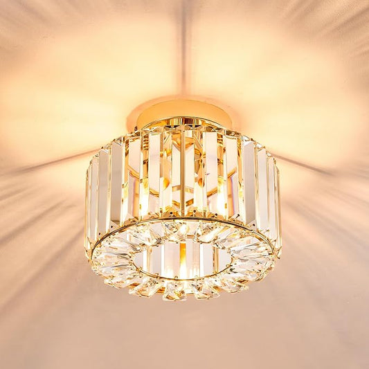 VONLUCE Crystal Ceiling Light Fixture, Semi Flush Mount Ceiling Light Modern Crystal Hallway Light, Gold Flush Mount Chandelier for Entryway Kitchen Bedroom Living Room Entryway