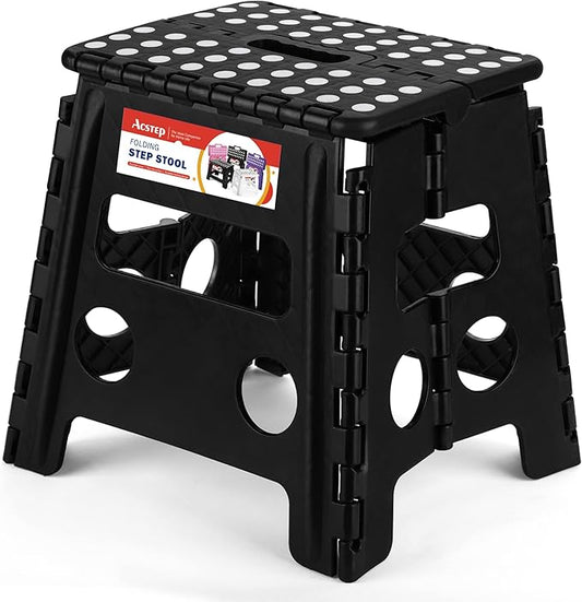 ACSTEP Folding Step Stool - 13 inch Height Premium Heavy Duty Foldable Stool for Adults, Kitchen Garden Bathroom Stepping Stool (1 Pack) Black