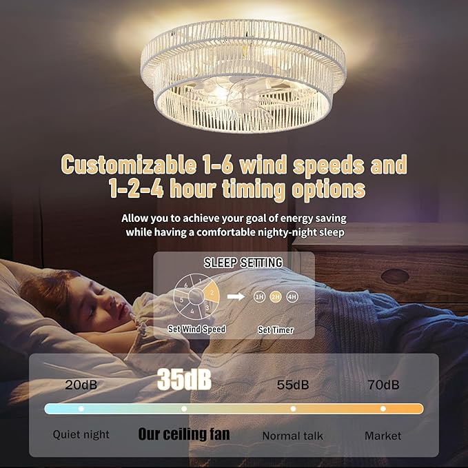 Woven Caged Ceiling Fans with Lights,20 in White Wicker Fandelier, Enclosed Boho Fan with Light for Bedroom Kitchen Living Room