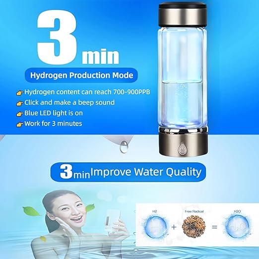 2 Layer Level Up Dydrogen Water Bottle 3Min Quick Electrolysis Hydrogen Water Bottle Generator with SPE PEM Technology Portable Ion Bottles Hydrogen Water Ionizer for Daily Drinking