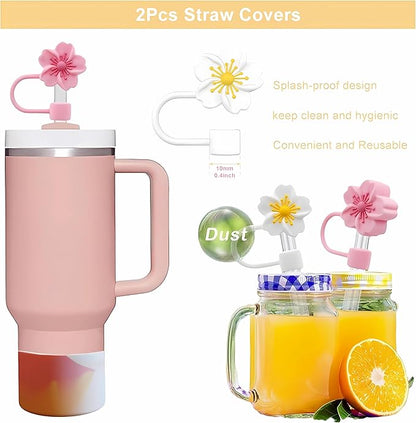 10Pcs Cup Accessories Set for Stanley, Tumbler with Handle/Strap Carrier, 2pcs Cup Straw Toppers, 30&40oz Cup Boot, 6pcs Spill-Proof Straw Stopper, Water Bottle Accessories