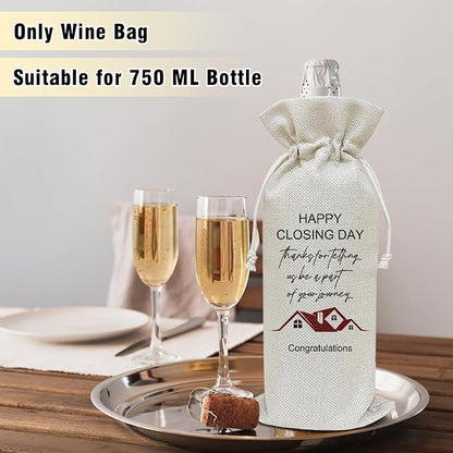 Wine Canvas Bag, Housewarming Gifts Wine Gift Bag, House Warming Gifts New Home Gifts for Friends New Homeowners Gifts Wine Bags for Wine Bottles, Wine Gifts With Drawstring Party Decoration -WB32