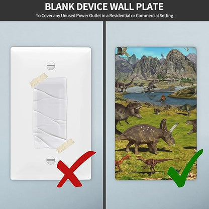 Cute Dinosaur Single Blank Switch Wall Plate Cover Outlets Decorative 1-Gang for Electrical Boys Kids Room Bathroom Bedroom Home Kitchen One Receptacle Polycarbonate Power Gear 4.5" x 2.76"