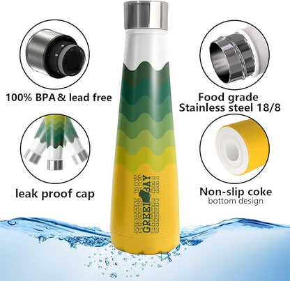 16oz Green Bay New Cola Bottle Insulated Water Bottle Stainless Steel Thermos Cup, Reusable Water Bottles Leak Proof Metal Sports Water Bottle