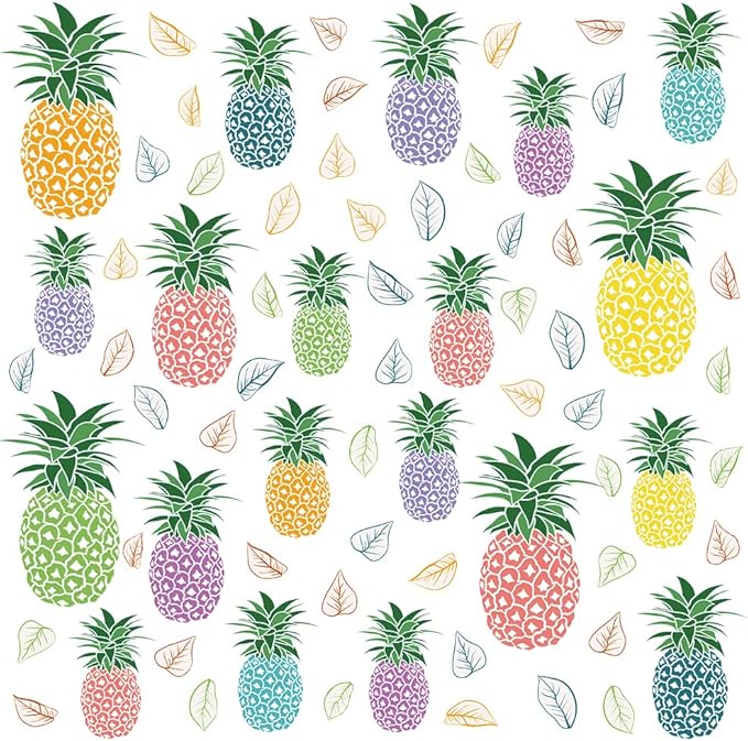 Watercolor Pineapple Window Stickers Cute Fruit Pineapple Plant Leaf Window Stickers Kitchen Kids Bedroom Living Room Dining Room Self-Adhesive PVC Removable Home Decor Wall Stickers Wallpaper