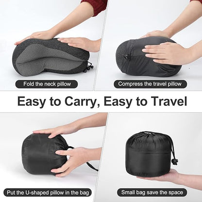 Travel Pillow, Best Memory Foam Neck Pillow Head Support Soft Pillow for Sleeping Rest, Airplane Car & Home Use (Black-E)