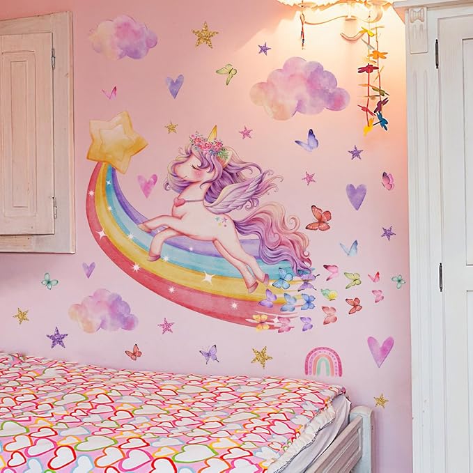 DIY Unicorn Wall Stickers for Kids Room, Home Decor Wallpapers with Cute Cartoon Animals and Stars