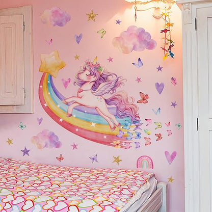 DIY Unicorn Wall Stickers for Kids Room, Home Decor Wallpapers with Cute Cartoon Animals and Stars