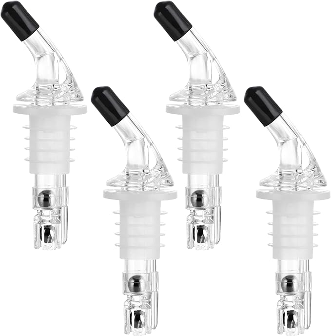 Automatic Measured Bottle Pourer - Quick Shot Spirit Measure Pourers with Dust Caps for Tequila Cocktail Home Bar Tools 1oz/30ml(Clear No-Collar, 4 Pack)