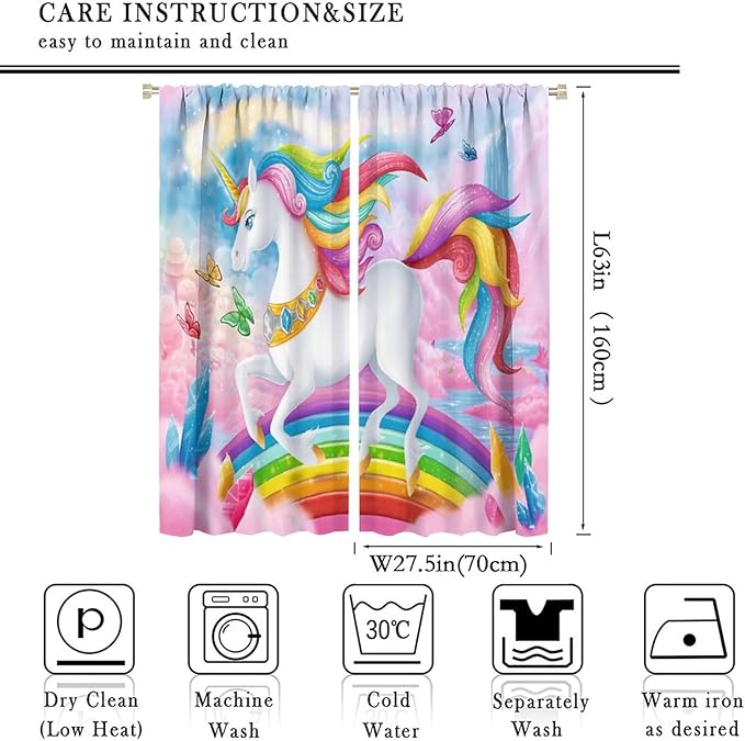 Unicorn Curtains Pink Kids Cartoon Room Darkening Decor Curtains Boys Girls Baby Room Decor Curtains Living Room Kitchen Decor 55x63 Inch 2 Panels