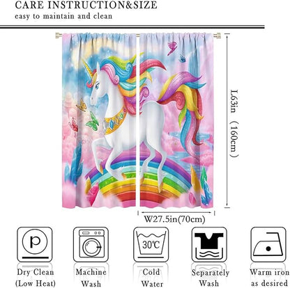 Unicorn Curtains Pink Kids Cartoon Room Darkening Decor Curtains Boys Girls Baby Room Decor Curtains Living Room Kitchen Decor 55x63 Inch 2 Panels