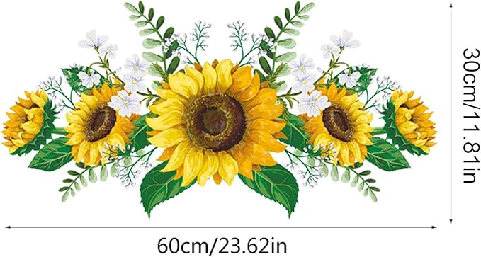 Sunflowers Wall Decal with 12 PCS 3D Colorful Butterfly Wall Stickers for Nursery Bedroom Bathroom Kitchen, Removable Yellow Flower Mural DIY Wall Art Decor Home Decorations for Living Room