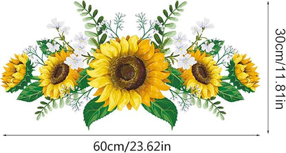 Sunflowers Wall Decal with 12 PCS 3D Colorful Butterfly Wall Stickers for Nursery Bedroom Bathroom Kitchen, Removable Yellow Flower Mural DIY Wall Art Decor Home Decorations for Living Room