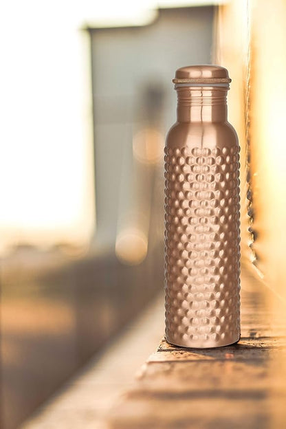 100% Handcrafted Bubble Engrave Pure Copper Water Bottle | 30 Oz | for Drinking Water | Yoga Travel Take Out Ayurveda | Leak Proof Vessel Bubble Dot Designed