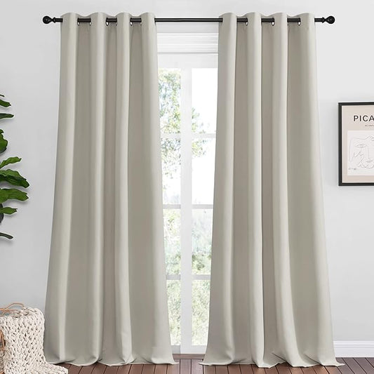 NICETOWN Natural Room Darkening Curtains 108" Long for Boho Farmhouse Home Decoration, 55" Wide, Set of 2, Window Treatment Total Privacy Drape Panels for Bedroom Living Room Guest Room