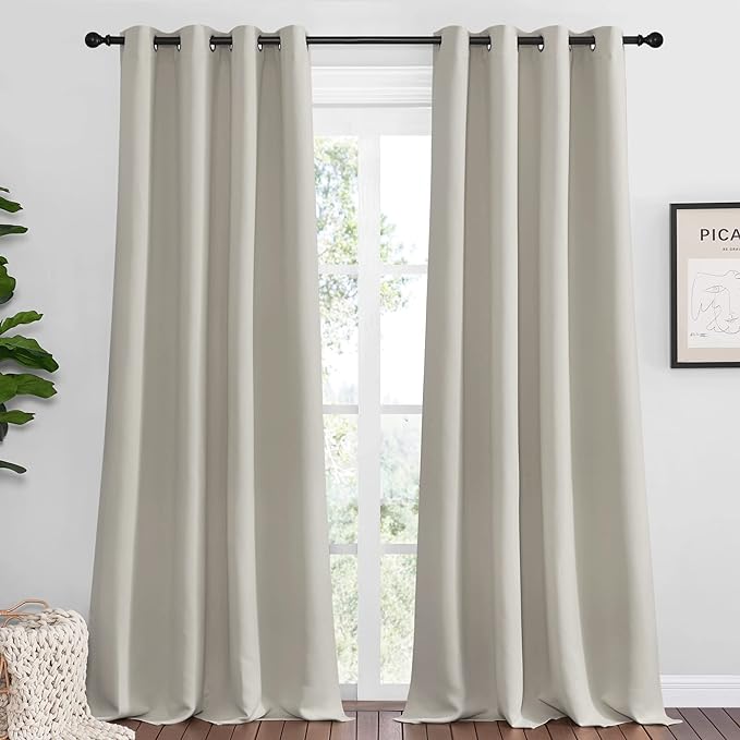 NICETOWN Natural Room Darkening Curtains 90" Long for Boho Farmhouse Home Decoration, Window Treatment Total Privacy Drape Panels for Bedroom Living Room Guest Room (55" Wide, Set of 2)