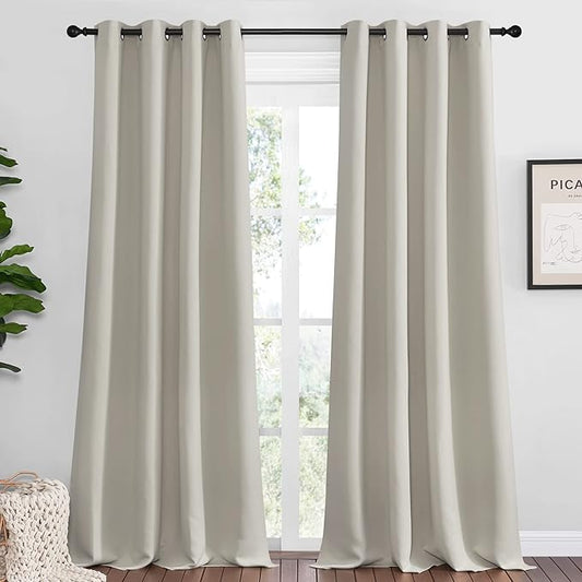 NICETOWN Natural Room Darkening Curtains 90" Long for Boho Farmhouse Home Decoration, Window Treatment Total Privacy Drape Panels for Bedroom Living Room Guest Room (55" Wide, Set of 2)