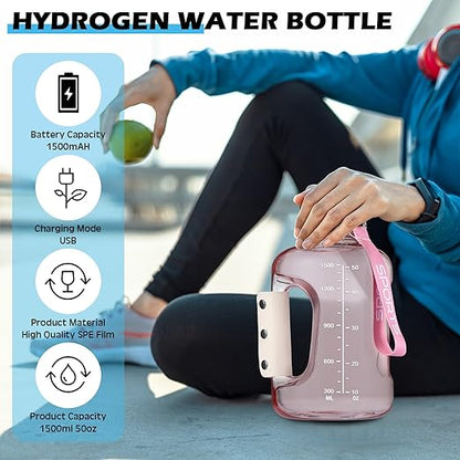 1.5 L Max PEM Hydrogen Water Bottle Hydrogen Water Generator Rechargeable Portable Hydrogen Bottle with SPE/PEM Technology for Portable Family Fitness Gifts, High Capacity(Pink)