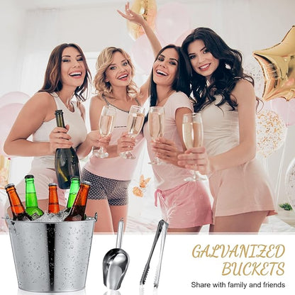 Zopeal 16 Pcs Galvanized Beer Bucket Metal Ice Buckets with Shovels and Tongs Large Steel Pail Tin with Handle for Party Wedding Wine Champagne Bar Kitchen Christmas Table Centerpieces (Silver)