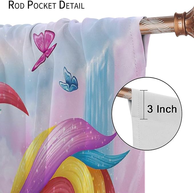 Unicorn Curtains Pink Kids Cartoon Room Darkening Decor Curtains Boys Girls Baby Room Decor Curtains Living Room Kitchen Decor 42x54 Inch 2 Panels