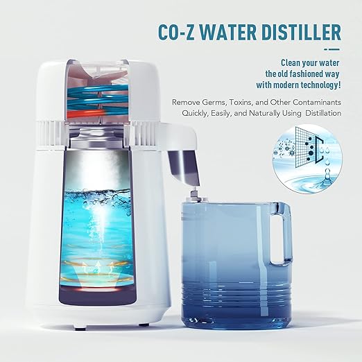 CO-Z Distilled Water Maker, 1 Gallon Water Distiller, 4L Home Countertop Water Distiller Machine, Table Desktop Water Distill Distilling Purifier Purification Filter, Home Pure Clean Water Device