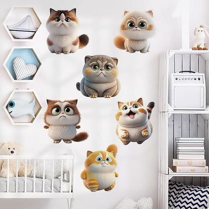 Cartoon Cute Cat Wall Stickers 3D Removable Cartoon Animal Cats Large Wall Decals for Kid Girl Baby Room Stickers Peel and Stick Wall Art Home Decor Living Room Bedroom Bathroom