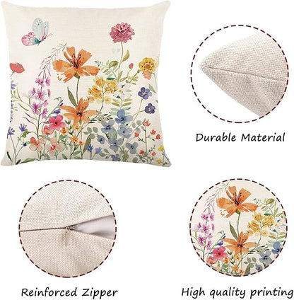 Spring Decorations for Home - Spring Pillow Covers 18x18, Outdoor Pillow Covers Spring Farmhouse Throw Pillow Cover Garden Linen Cushion Case for Home Decor