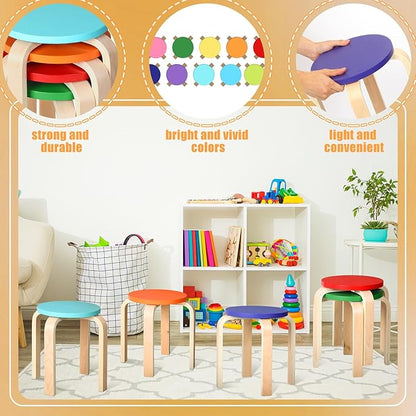 10 Pcs 12 Inch Bentwood Stacking Stool for Kids Colored Durable Round Nesting Stool Flexible Wood Stackable Stool Chairs for Playroom Daycare Home Classroom (Multicolored)