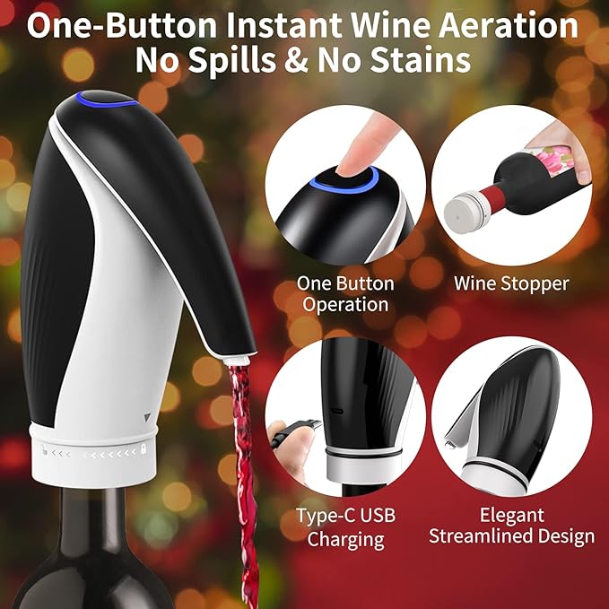 Electric Wine Aerator Pourer - Portable Electric Wine Decanter Set, Automatic Wine Aerator Pourer Spout with USB Rechargeable, Smart Wine Dispenser Best Wine Gifts for Home, Bar and Travel