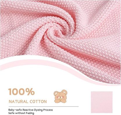 100% Cotton Baby Blanket Knit Soft Warm Lace Toddler Newborn Nursery Blanket,30 x 40 Inches, Light Pink