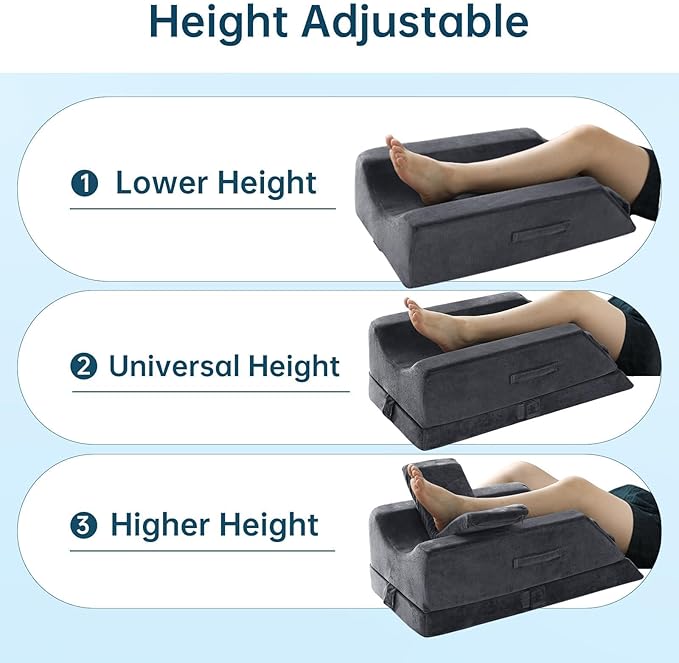 YUGYVOB 3-Height Adjustable Leg Elevation Pillow - Memory Foam Support for Post-Surgery, Knee, and Ankle Pain Relief, Improves Circulation, Removable/Washable Cover