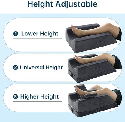 YUGYVOB 3-Height Adjustable Leg Elevation Pillow - Memory Foam Support for Post-Surgery, Knee, and Ankle Pain Relief, Improves Circulation, Removable/Washable Cover