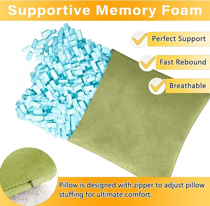 2 Pack Small Pillow, Memory Foam Mini Pillow 11 X 7 Inches for Travel, Sleeping, Nap and Neck, Knee, Lumbar Support, Tiny Pillow Cushion for Pet, Dogs (Sage Green)