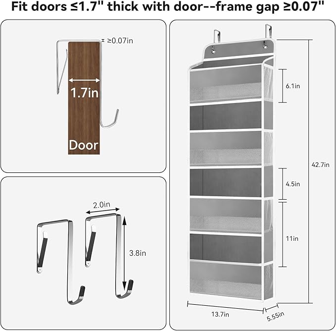 1 Pack Over Door Organizer, Heavy Duty Door Hanging Organizer Storage with 4 Pockets, Stuffed Animal Storage for Nursery Newborn Baby Essentials, RV Closet Storage and Organization