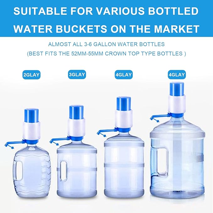 Manual Water Dispenser Blue Water Bottles Pump Fountain Pressure Press Pump with an Extra Short Tube and Cap Fits Most 5 Gallon Water Dispenser for Home Office