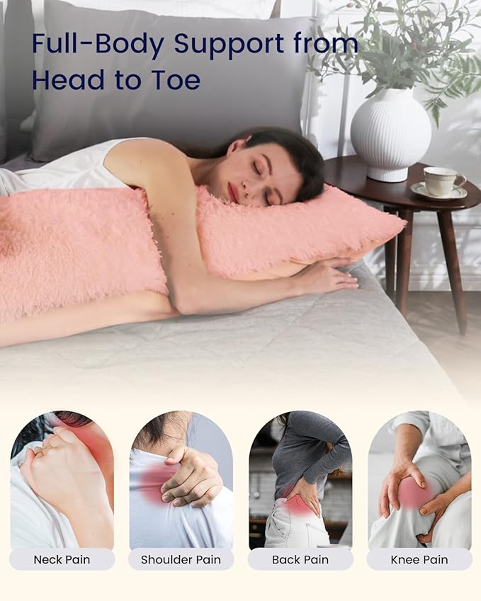 ZonLi Fluffy Body Pillow, Full Body Pillows for Adults, Long Pillow for Sleeping with Removable Cover and Adjustable Filling for Side Sleeper & Pregnancy，Large and Firm Pillow, Machine Washable(Pink)