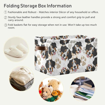 Wamika Bernese Mountain Dog Storage Basket Fabric Pet Toy Baskets Cute Dogs Puppy Paws Open Home Storage Bins Boxes Foldable Organizer Bag for Pet Toy Bathroom Shelf Closet Baskets 16×12×8 Inches