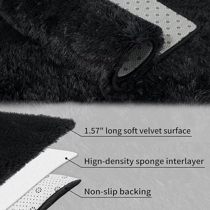 Ultra Soft Shaggy Area Rugs Indoor Modern Plush Fluffy Carpets Non-Slip Nursery Rugs Thick Faux Fur Accent Rug for Living Room Children Toddler Kids Boys Bedroom Home Decor, Black, 8x10 Ft