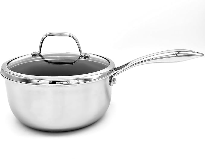 1.5 Quart Hexagon Surface Hybrid Stainless Steel Saucepan with Lid