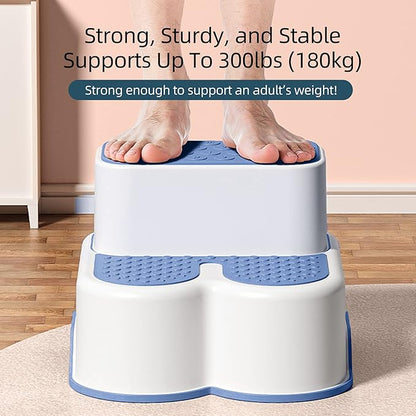 2 in 1 Anti Slip Bunny Step Stool, Detachable Double Up Kids Step Stool, Wide Step Toddler Step Stool, Kids Step Stool for Toilet Potty Training, Kitchen, and Bathroom(Blue)