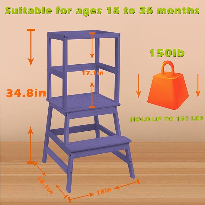 Toddler Tower,Kitchen Step Stool for 18 Months and Older,Solid Wood Kid Kitchen Stool(Blue)