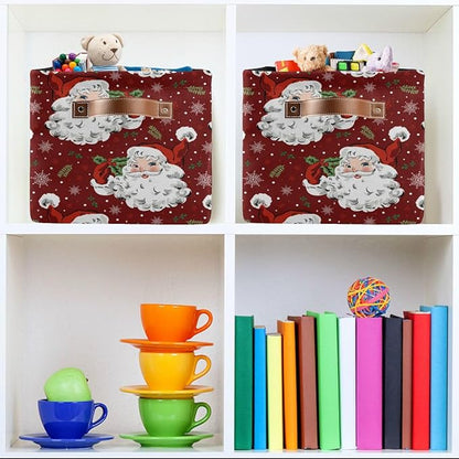 Christmas Santa Claus Red Storage Basket Fabric Kitchen Baskets Winter Snowflake Xmas Decorations Open Home Storage Bins Boxes Foldable Organizer Bag for Toy Book Shelf Closet Baskets 16×12×8 Inches