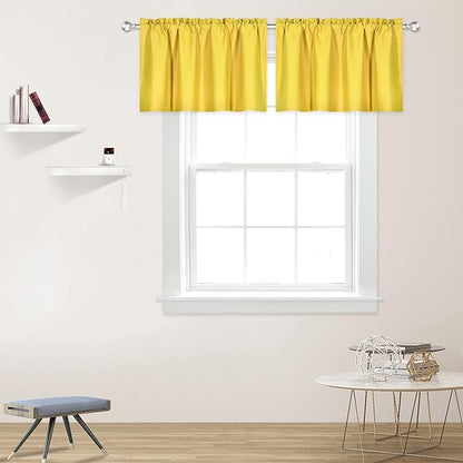 2 Panels Bright Yellow Valance for Windows 42x18 Inch Solid Blackout Rod Pocket Kitchen Short Curtain Toppers Valance for Bathroom Living Room, Light Yellow