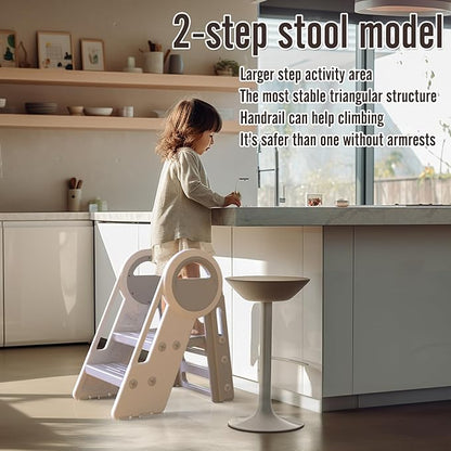 3 Step stools for Kids, Toddler Tower, Toddler Step Stool for Bathroom Sink, Kitchen Counter Helper, Toilet Potty Training, with Safety Handles and Non-Slip Desgin (Grey-White)