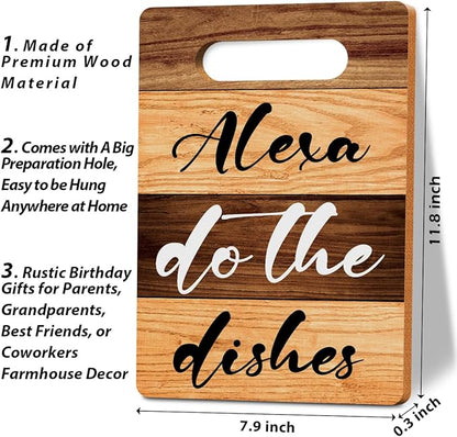 Alexa Do the Dishes Cutting Board Gifts, Wood Cutting Boards for Kitchen, House Warming Gifts New Home, Kitchen Wall Art, Christmas Birthday Gifts for Women Mom Grandma 8 x 12 Inch