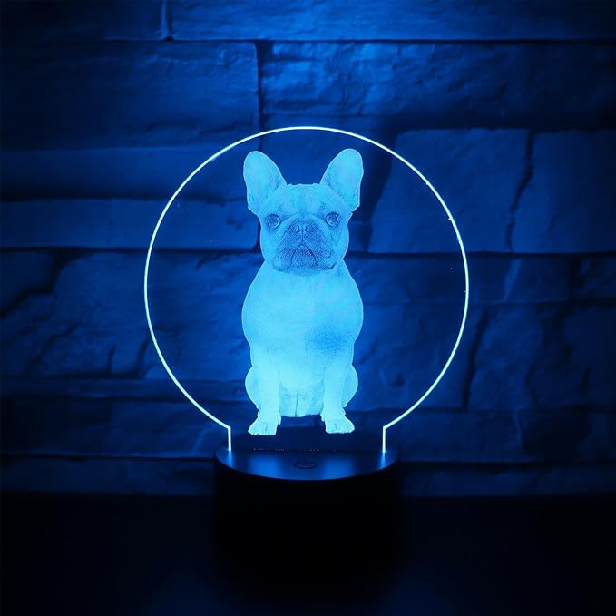 3D Optical Illusion Night Light Bedroom Home Office Decoration 7 Colors Changing Touch Control Birthday Christmas Gifts (French Bulldog Shape)