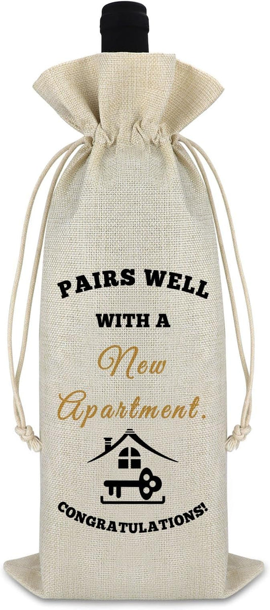 New Home Gift for Women Men Housewarming Gifts New Apartment Wine Bag Congratulation Gift for Homeowner New House Host Drawstring Wine Wrap Bag Warming Gift for Couple Housewarming Party Decorations