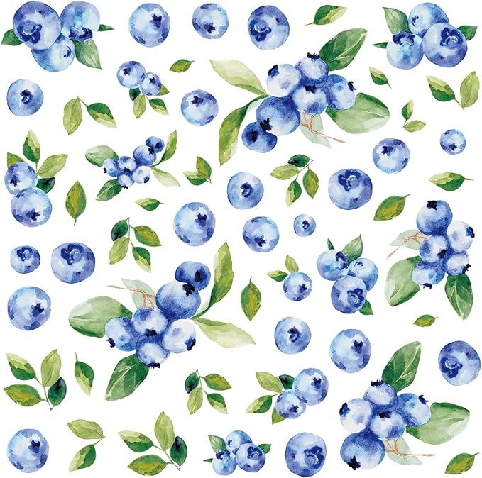 Bamsod Blueberry Wall Decals Removable Boho Wall Stickers Peel Stick Flower Fruit Wall Decals Fresh Fruit Wall Stickers for Baby Nursery Kids Bedroom Living Room Home Kitchen (Blueberry)