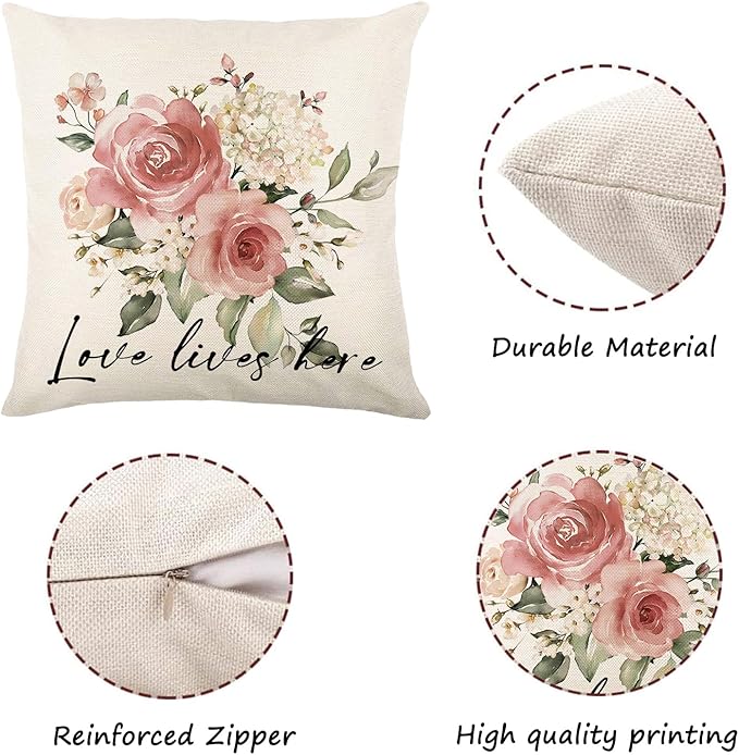 Spring Pillow Covers 18x18 - Spring Decorations for Home, Spring Farmhouse Throw Pillow Cover Garden Linen Cushion Case for Home Decor